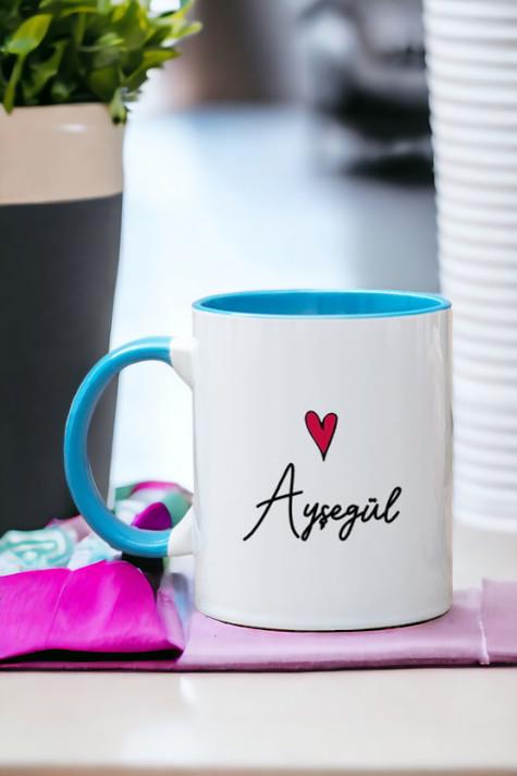 Kişiye Özel İsim Yazılı Minik Kalpli İçi Renkli Kupa Bardak