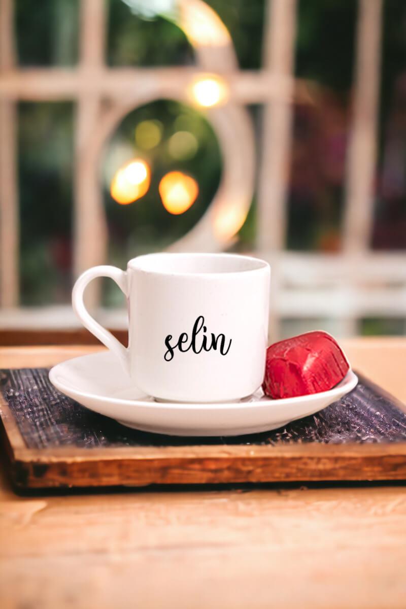 Kişiye Özel İsim Yazılı Porselen Türk Kahvesi Fincanı