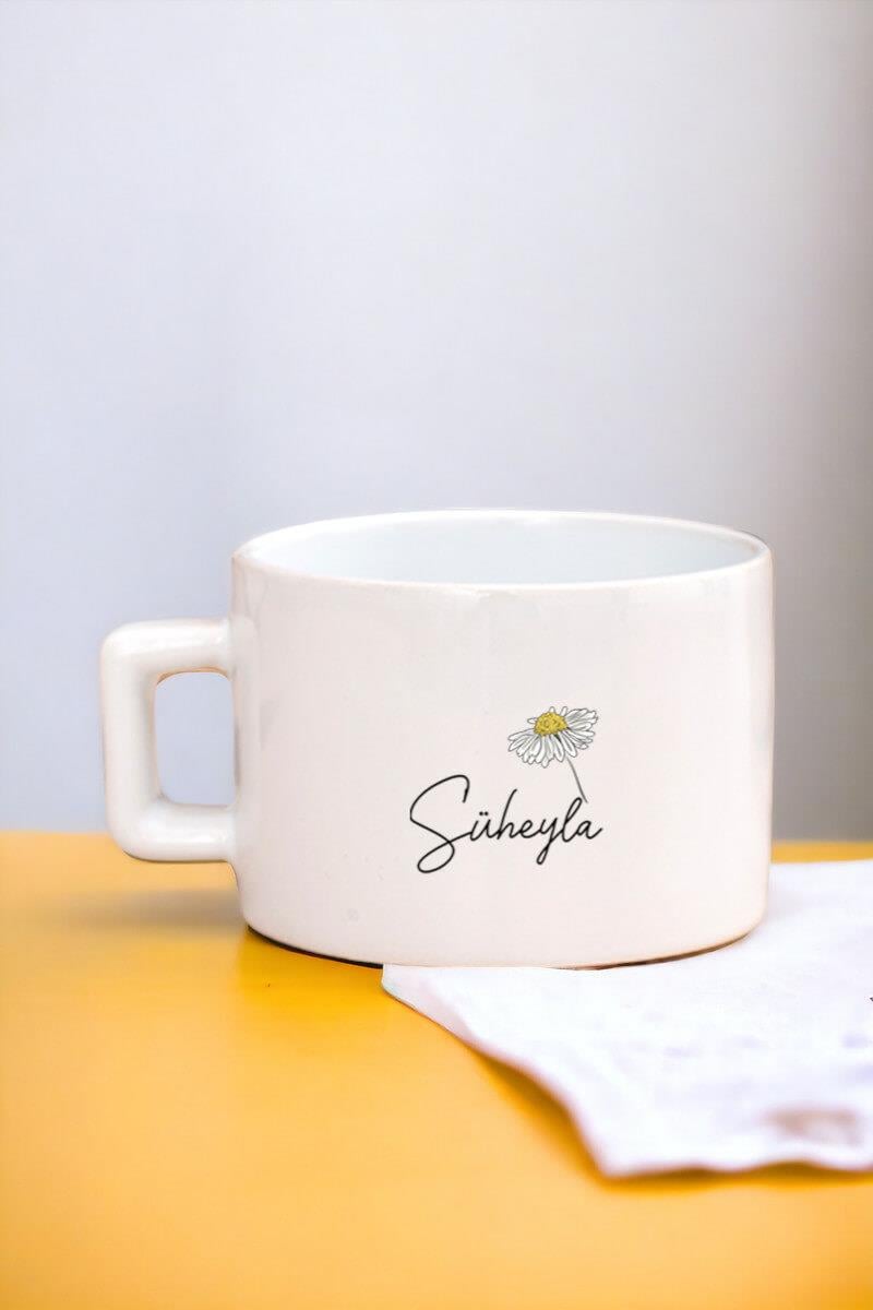 Kişiye Özel Papatya Tasarımlı İsimli Fincan