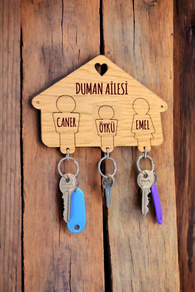 Kişiye Özel Üç Anahtarlıklı Anahtarlık Askısı