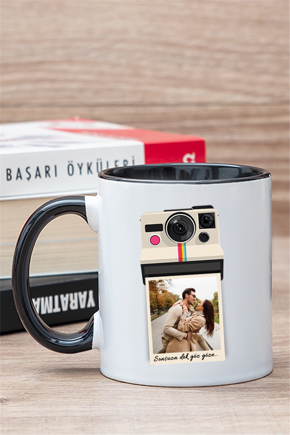 Kişye Özel Polaroid Tasarım Fotoğraflı İçi Renkli Kupa Bardak