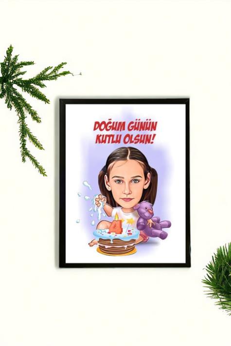 Kız Çocuklara Doğum Günü Hediyesi Karikatürlü Hediyelik Çerçeve