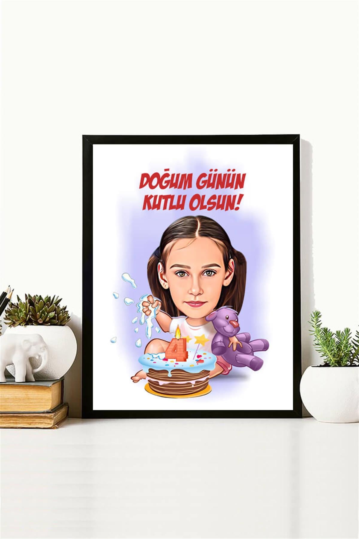 Kız Çocuklara Doğum Günü Hediyesi Karikatürlü Hediyelik Çerçeve
