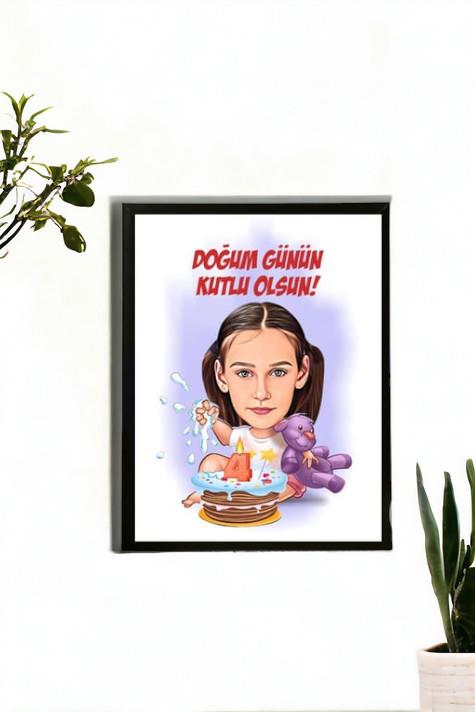 Kız Çocuklara Doğum Günü Hediyesi Karikatürlü Hediyelik Çerçeve