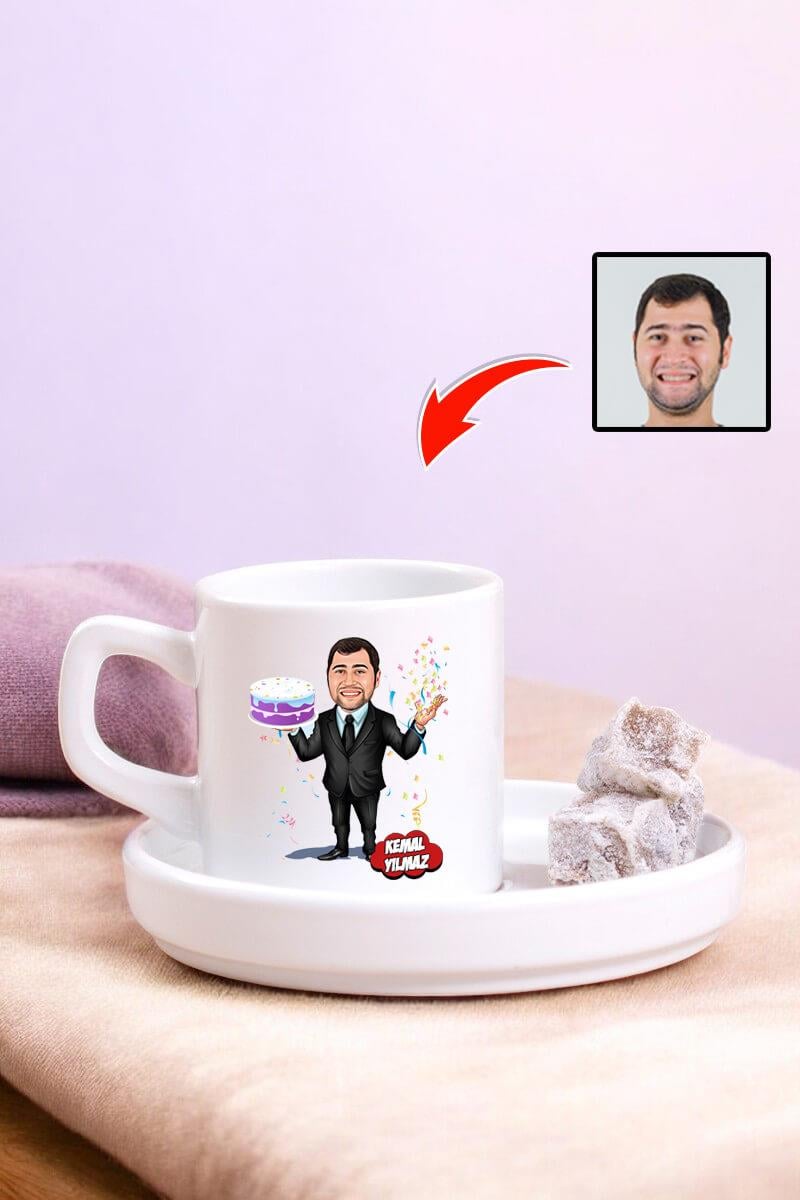 Kocaya Doğum Günü Hediyesi Karikatürlü Türk Kahvesi Fincanı