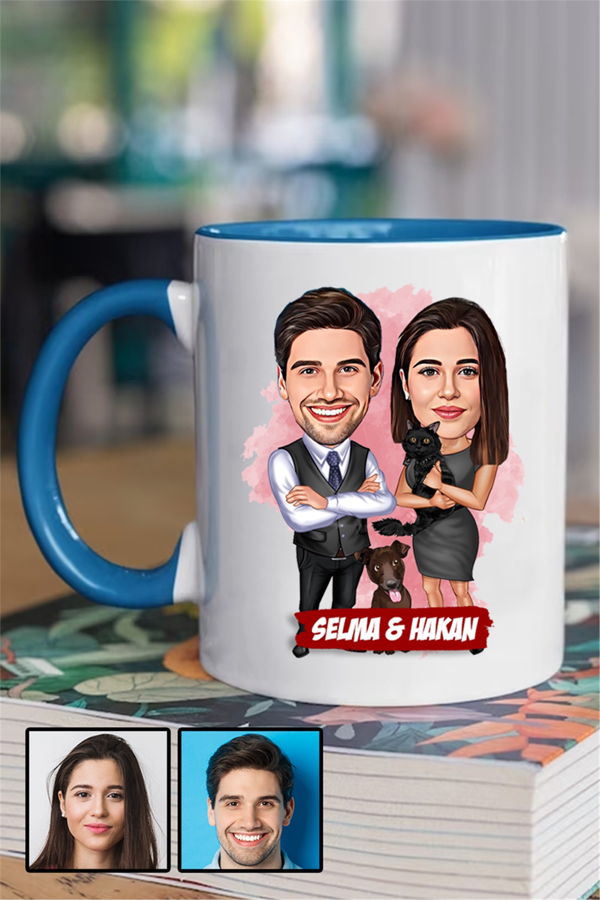 Kocaya 14 Şubat Sevgililer Günü Hediyesi Karikatürlü İçi Renkli Kupa Bardak