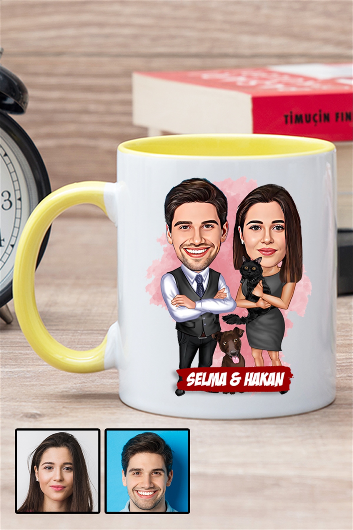 Kocaya 14 Şubat Sevgililer Günü Hediyesi Karikatürlü İçi Renkli Kupa Bardak