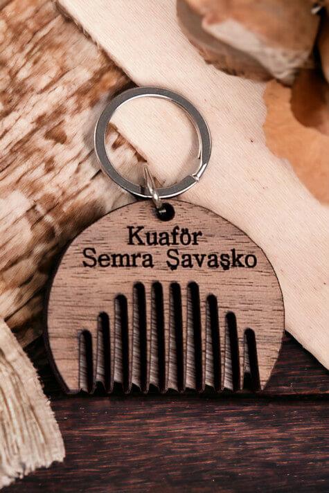 Kuaföre Hediye Tarak Tasarım Lazer Kesim Anahtarlık