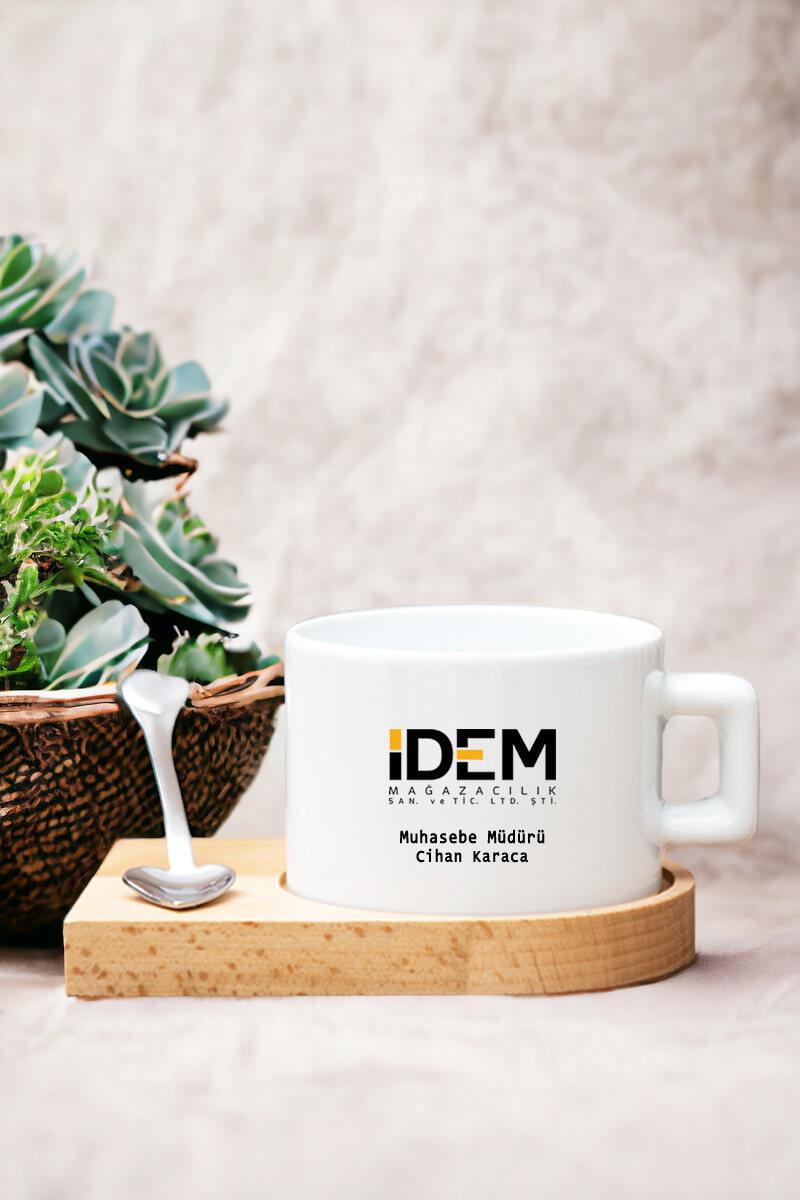 Firmalara Özel Şirket Logolu Ahşap Altlıklı Çay Fincanı