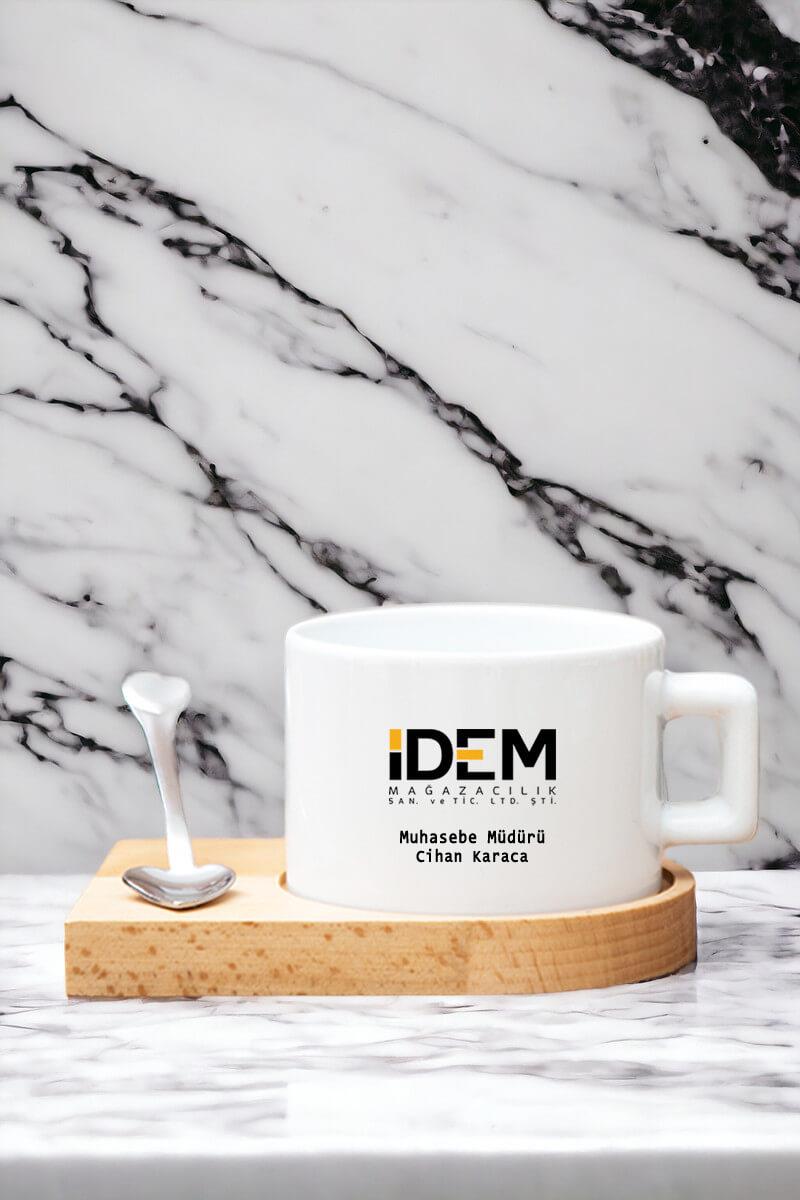 Firmalara Özel Şirket Logolu Ahşap Altlıklı Çay Fincanı