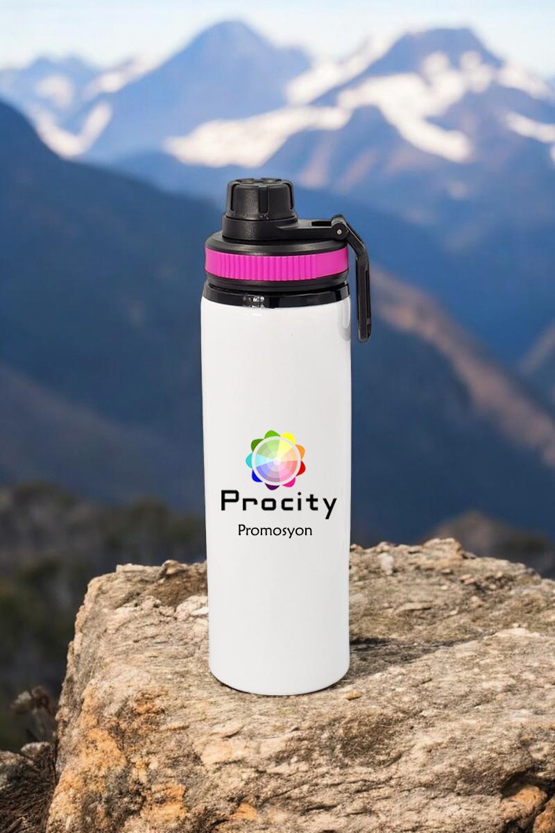 Firmalara Özel Logo Baskılı Döner Kapaklı Metal Su Matarası