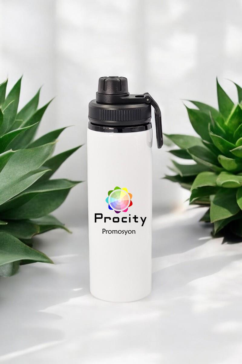 Firmalara Özel Logo Baskılı Döner Kapaklı Metal Su Matarası