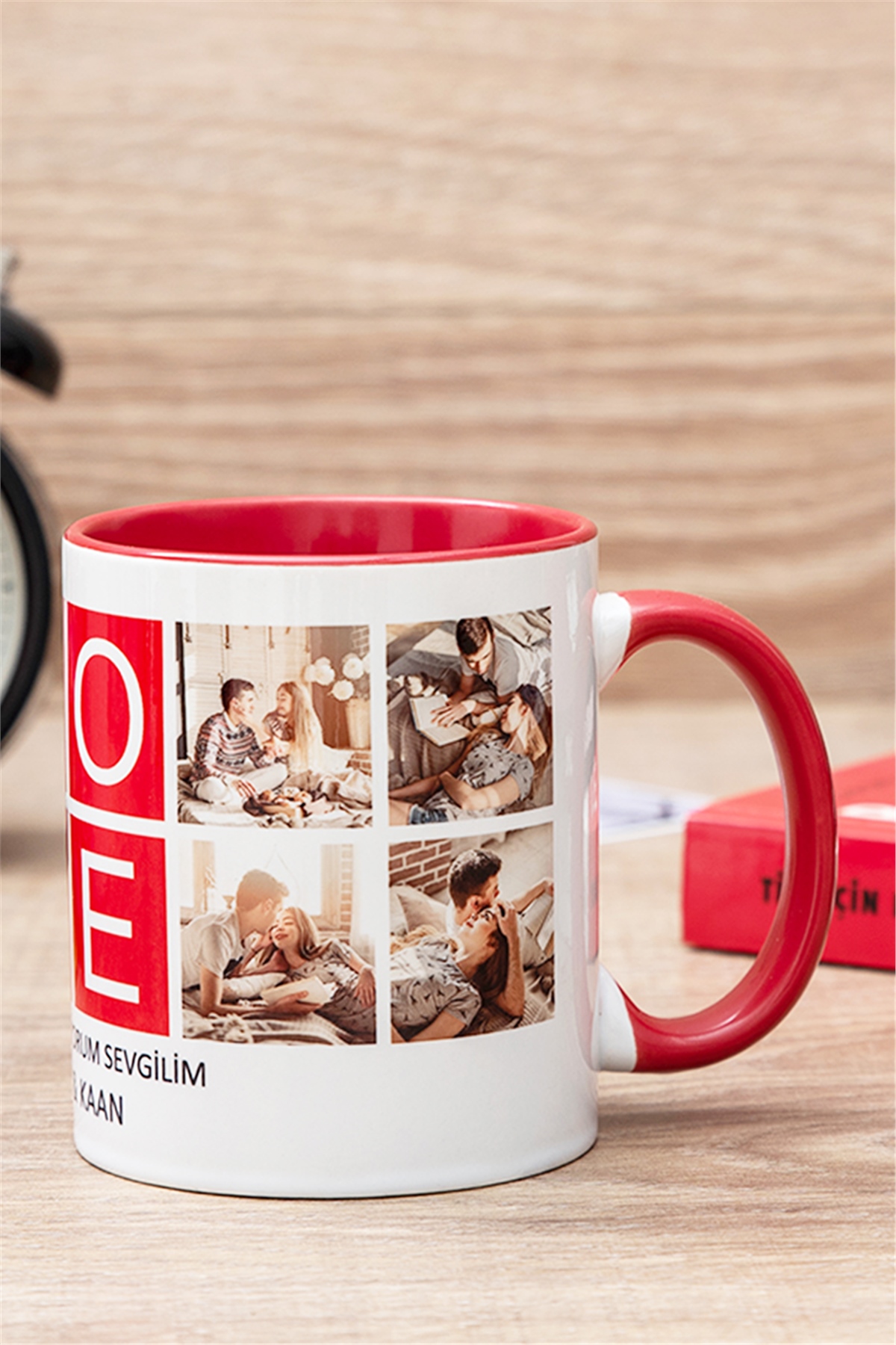 Love Yazılı 8 Fotoğraflı İçi Renkli Kupa Bardak