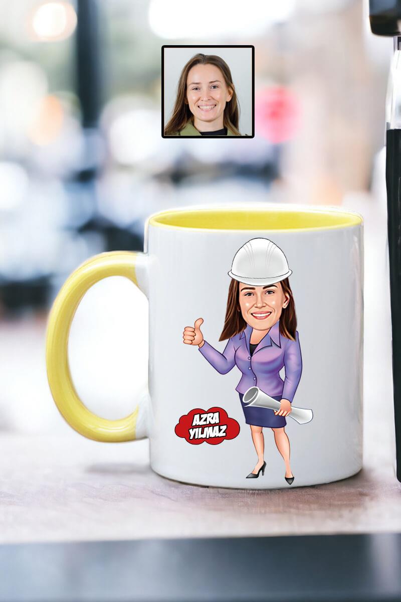 Mimarlara Hediye Kadın Mimar Karikatürlü Kupa Bardak