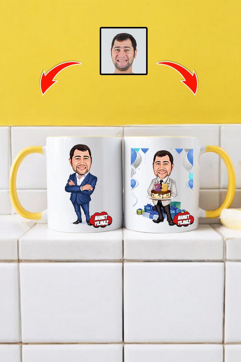 Müdüre Doğum Günü Hediyesi Erkek Müdür Karikatürlü Kupa Bardak