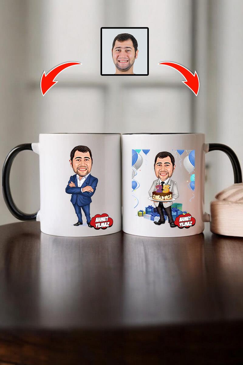 Müdüre Doğum Günü Hediyesi Erkek Müdür Karikatürlü Kupa Bardak