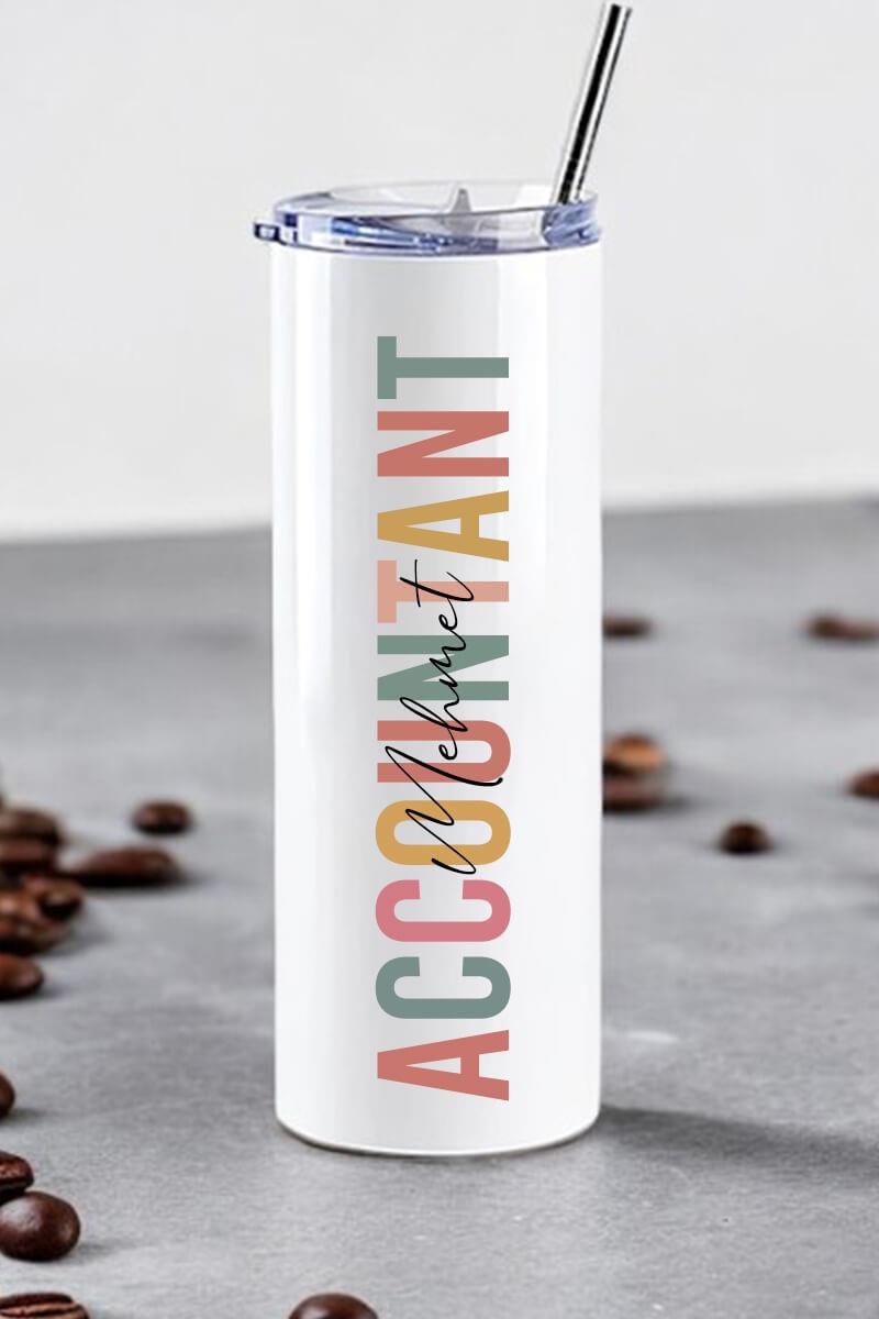 Muhasebeciye Hediye İsme Özel Çelik Pipetli Termos Bardak