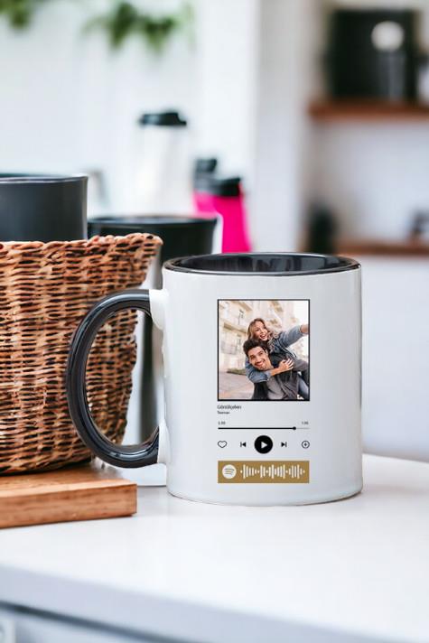 Müzik Severlere Hediye Spotify QR Barkodlu İçi Renkli Kupa Bardak