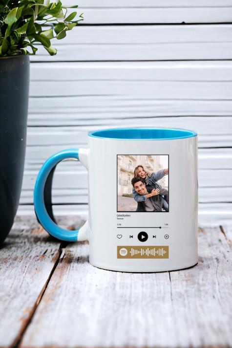 Müzik Severlere Hediye Spotify QR Barkodlu İçi Renkli Kupa Bardak