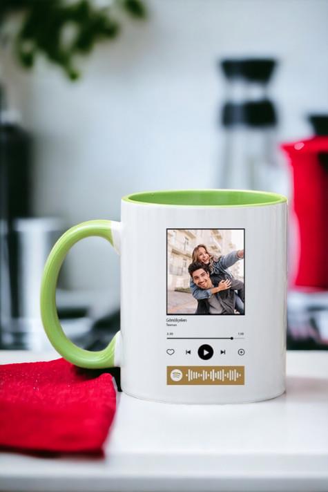 Müzik Severlere Hediye Spotify QR Barkodlu İçi Renkli Kupa Bardak