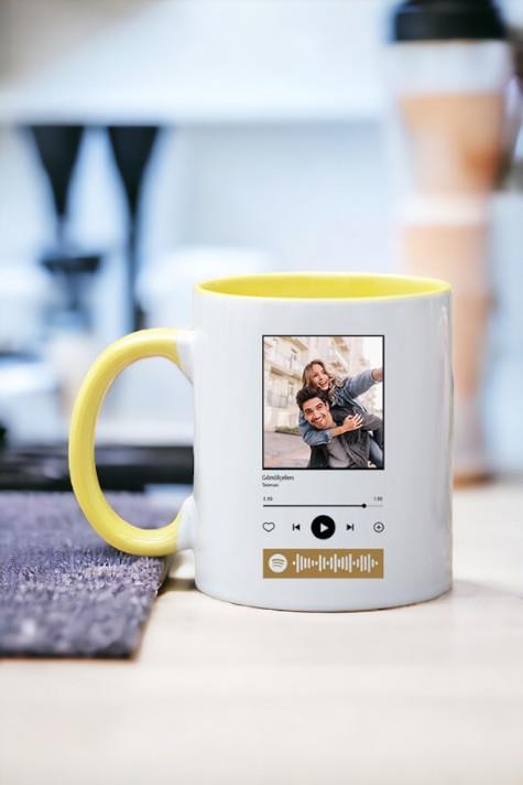 Müzik Severlere Hediye Spotify QR Barkodlu İçi Renkli Kupa Bardak