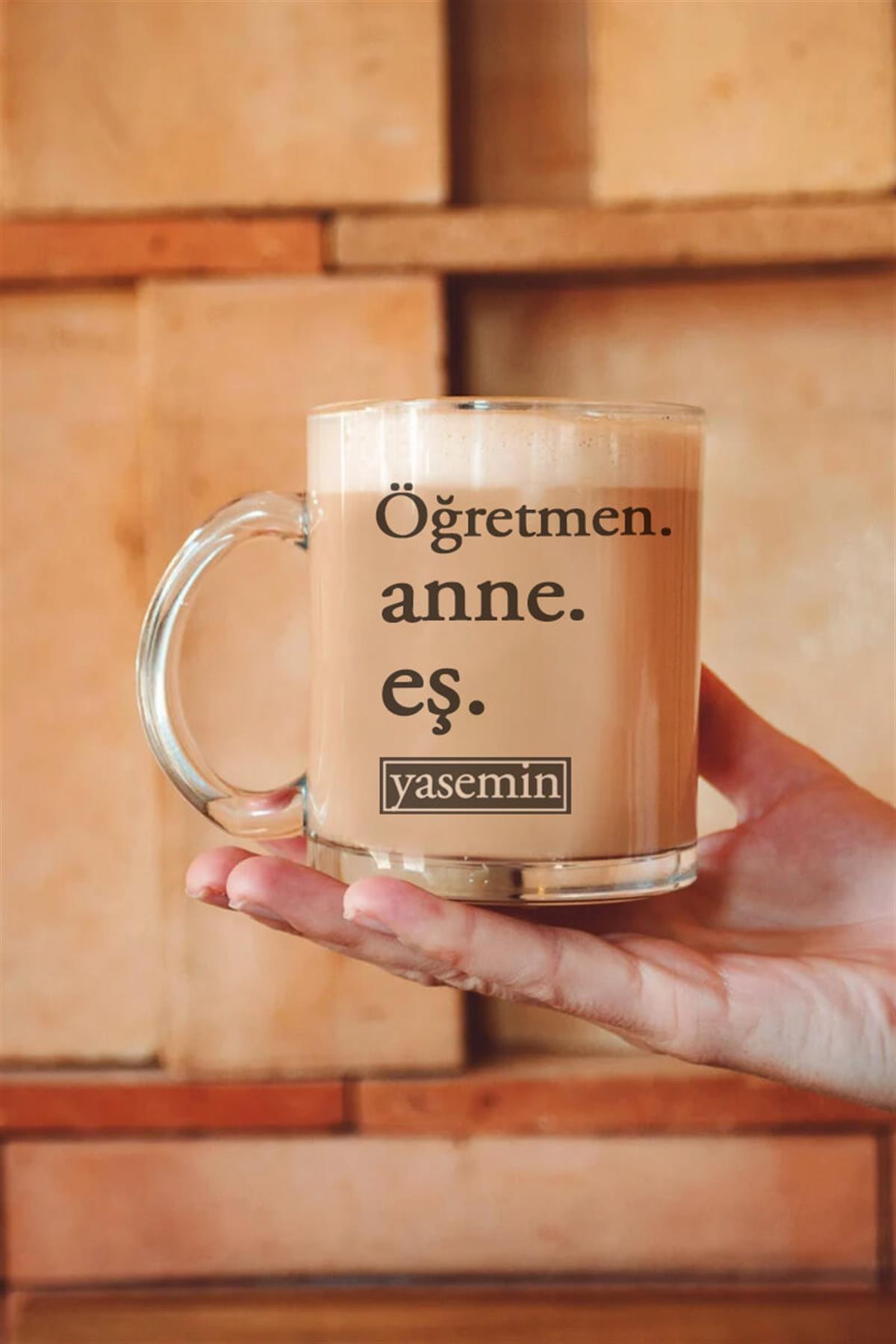 Öğretmen Anneye Hediye Cam Kahve Kupası