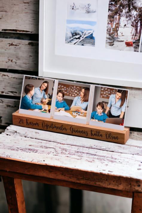 Öğretmene Özel Hediye Fotoğraflı Ahşap Stand
