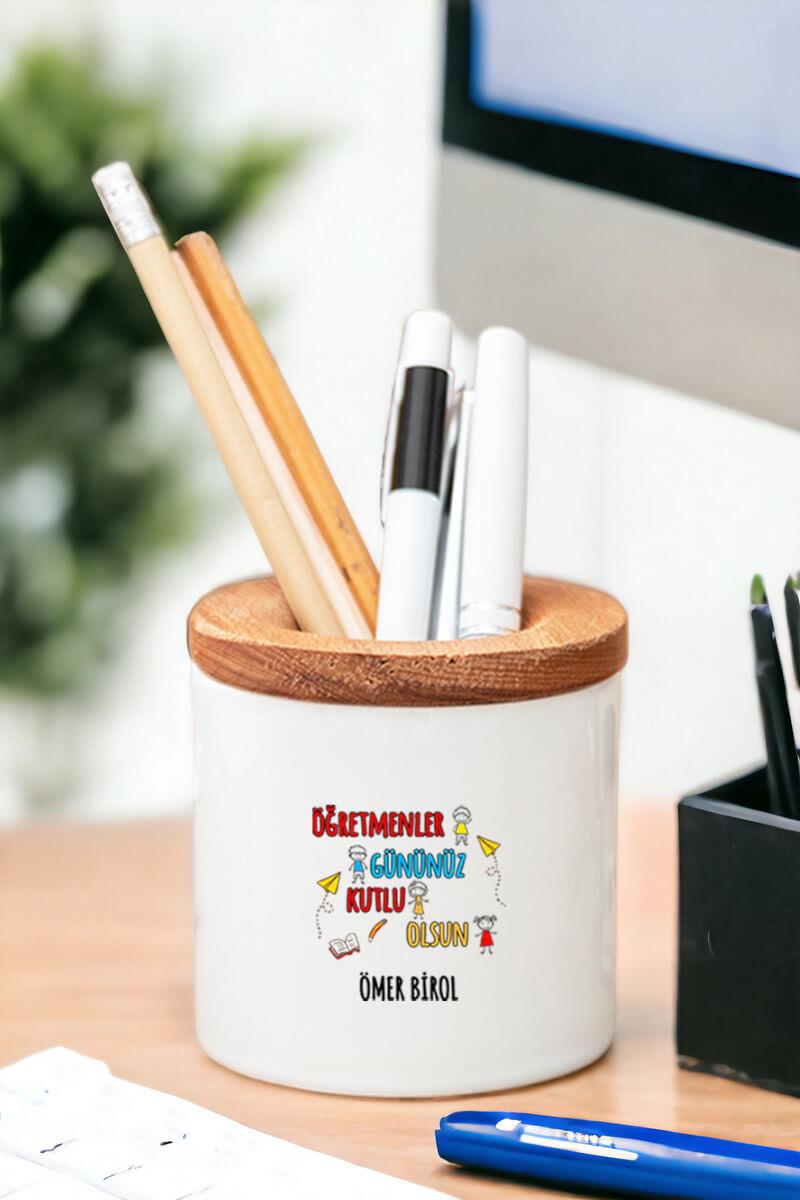 Öğretmenler Günü Ahşap Kapaklı Kalemlik