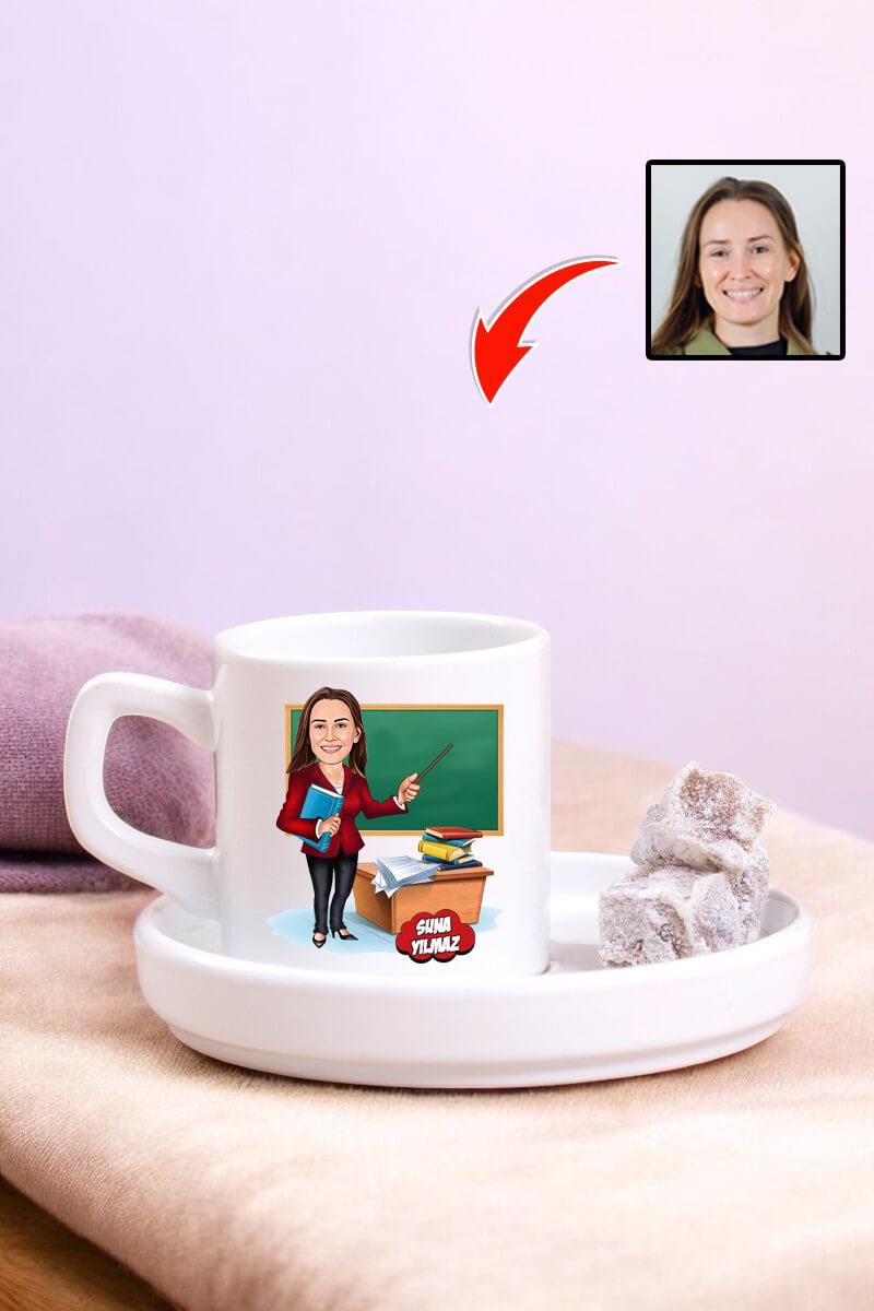 Öğretmenler Günü Hediyesi Karikatürlü Türk Kahvesi Fincanı