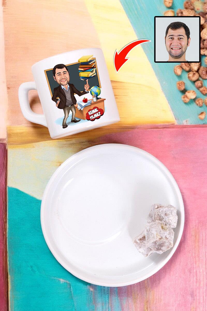 Öğretmenler Günü Hediyesi Karikatürlü Türk Kahvesi Fincanı