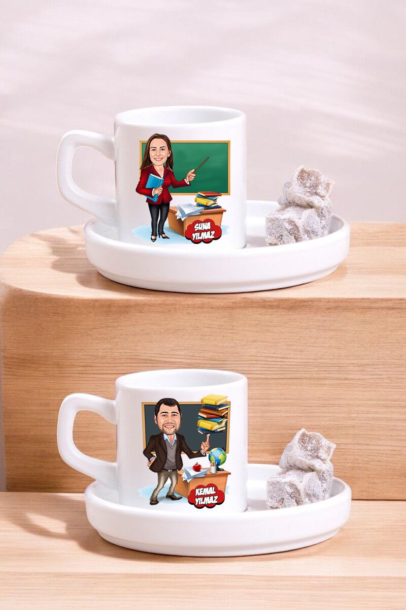 Öğretmenler Günü Hediyesi Karikatürlü Türk Kahvesi Fincanı