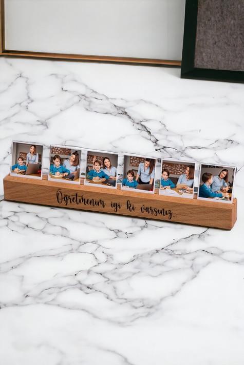 Öğretmenler Günü Hediyesi Mesajlı Ahşap Fotoğraf Standı