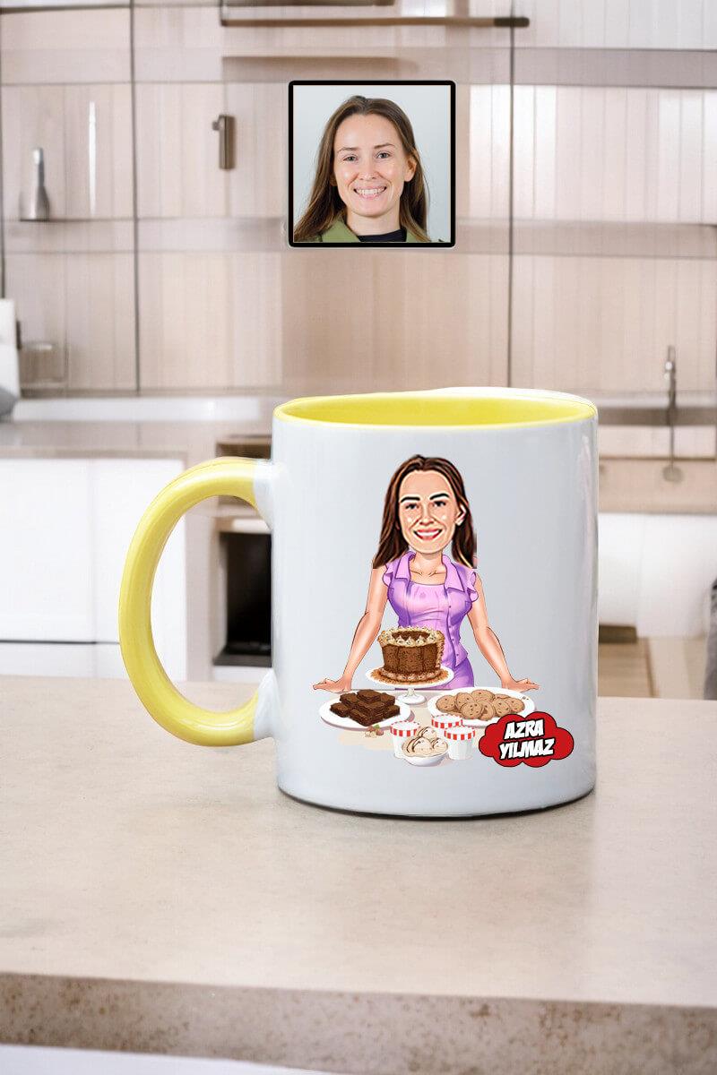 Pastacıya Hediye Kadın Pastacı Karikatürlü Kupa Bardak