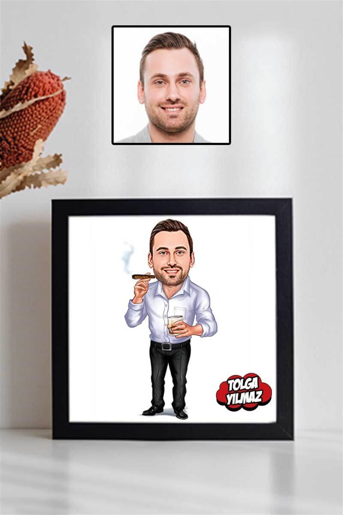 Patron Sevgiliye Hediye Karikatürlü Kare Çerçeve