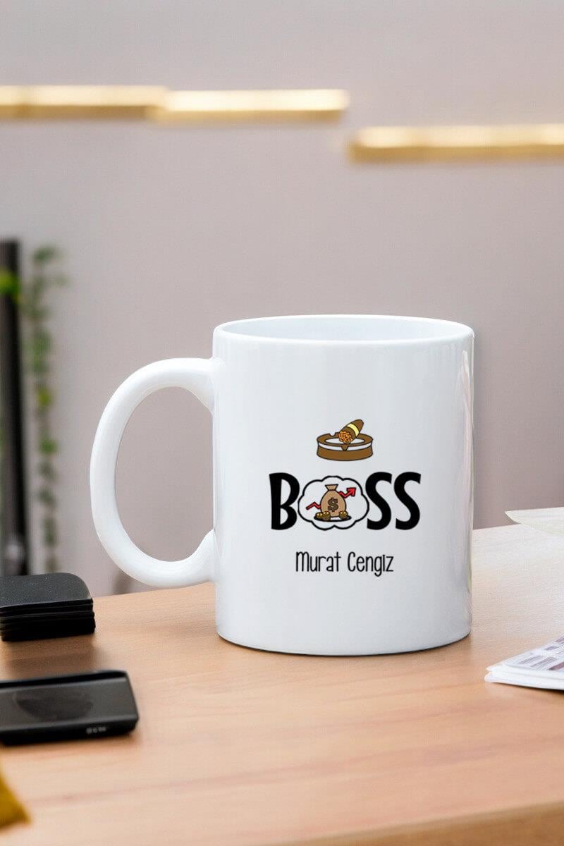Patrona Hediye Boss Tasarım Beyaz Kupa Bardak