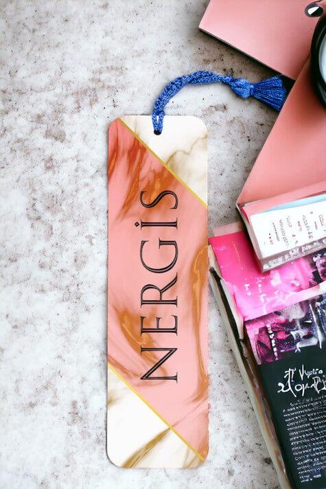 Pembe Mermer Tasarım İsimli Metal Kitap Ayracı