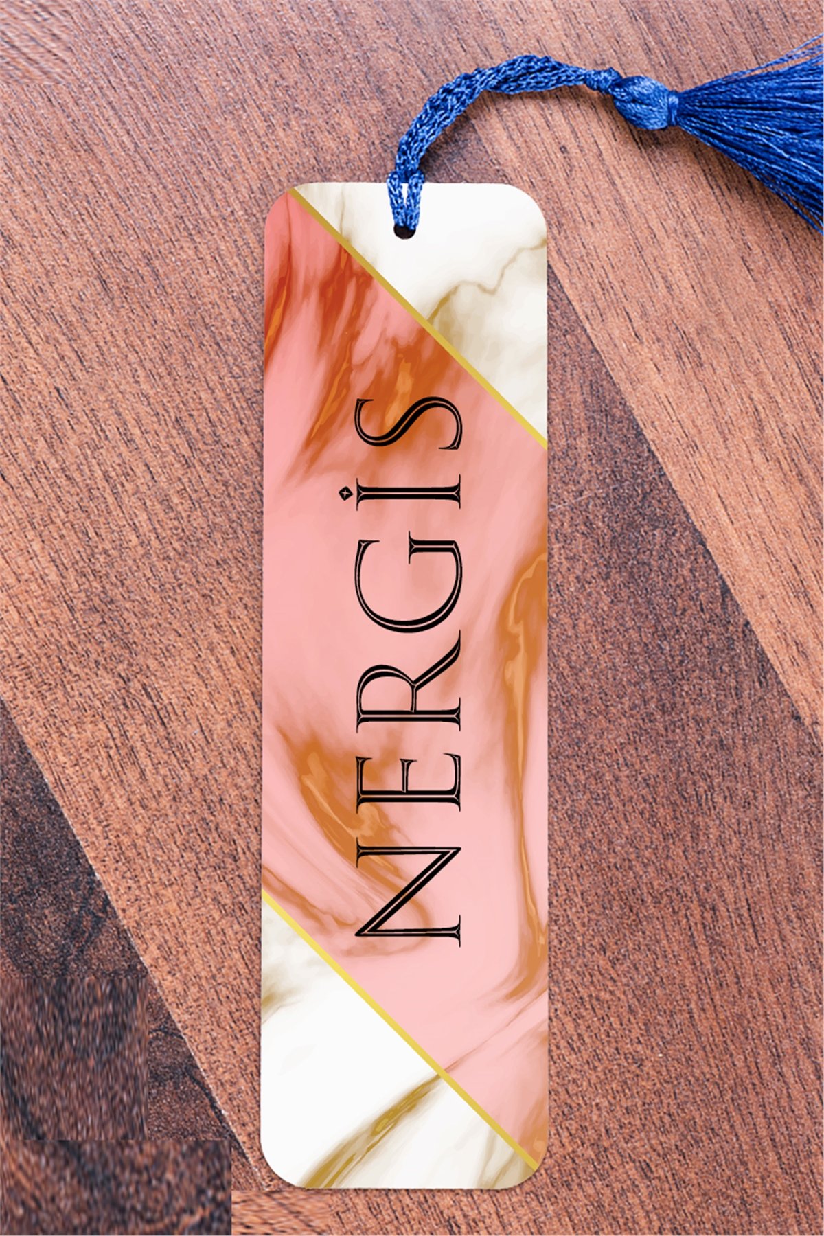 Pembe Mermer Tasarım İsimli Metal Kitap Ayracı