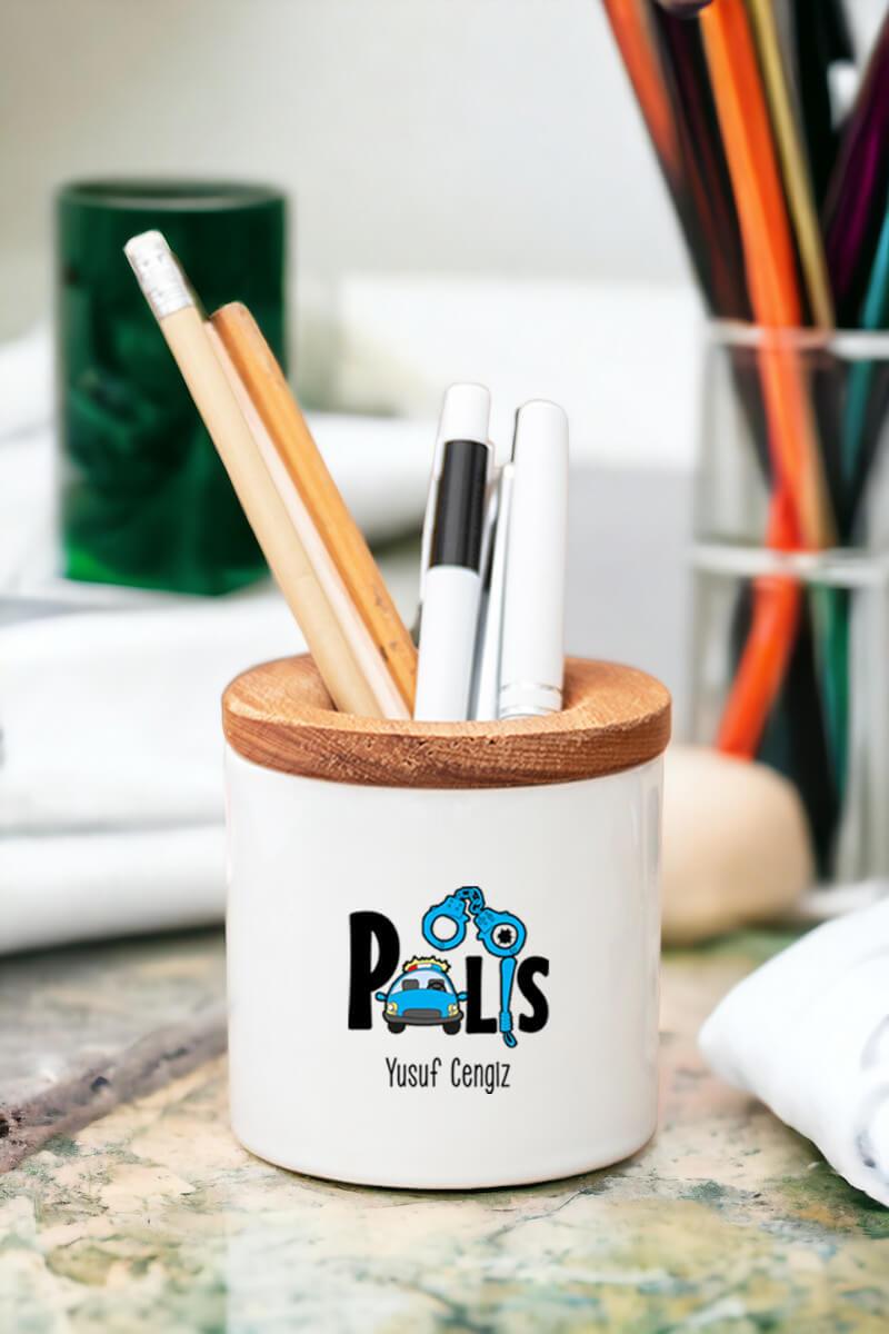 Polis Ahşap Kapaklı Kalemlik