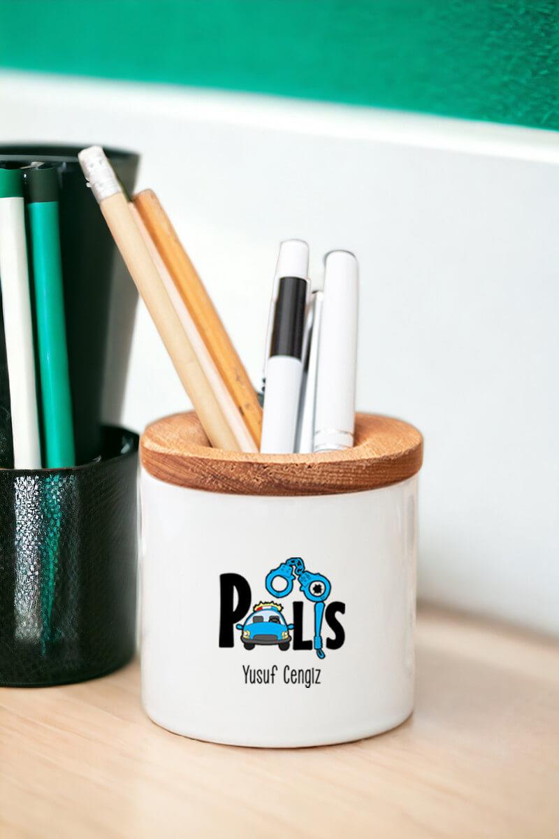 Polis Ahşap Kapaklı Kalemlik