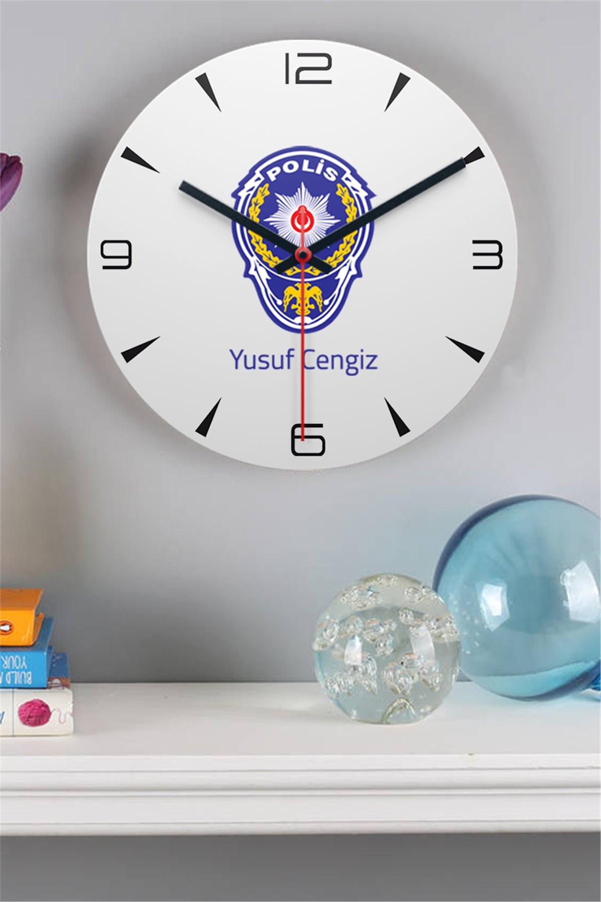 Polis Logolu Ahşap Duvar Saati