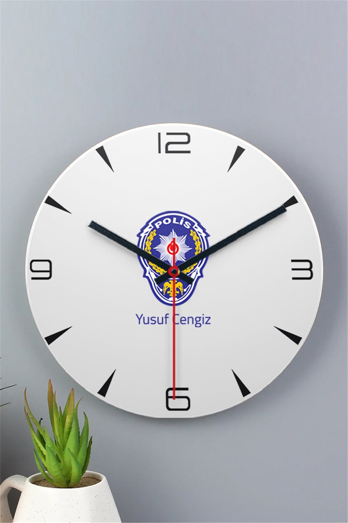 Polis Logolu Ahşap Duvar Saati