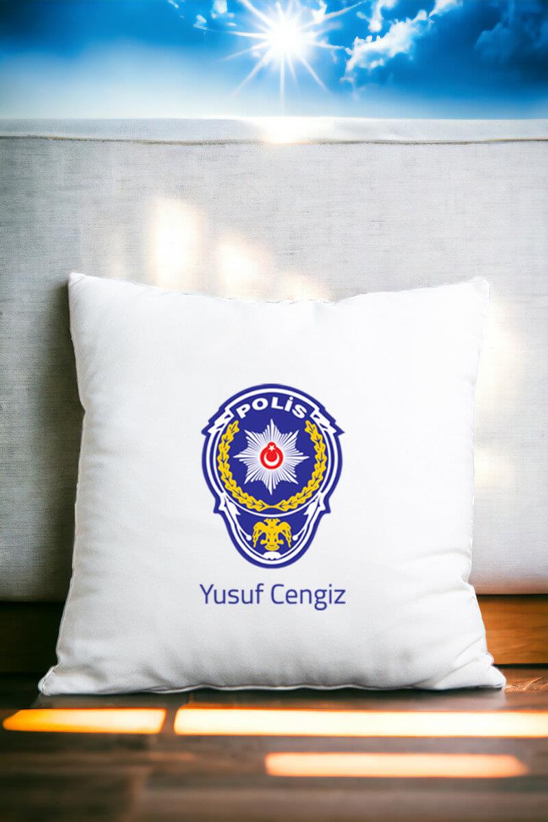 Polis Logolu Saten Kare Yastık