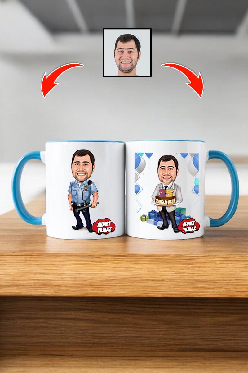 Polise Doğum Günü Hediyesi Karikatürlü Kupa Bardak