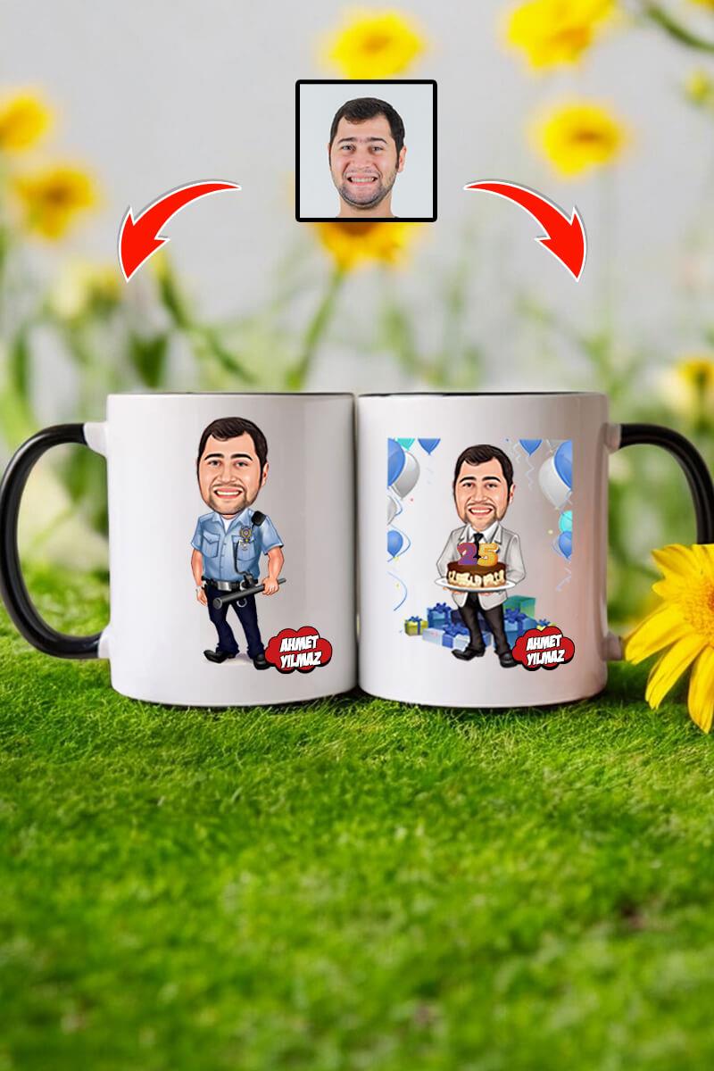 Polise Doğum Günü Hediyesi Karikatürlü Kupa Bardak