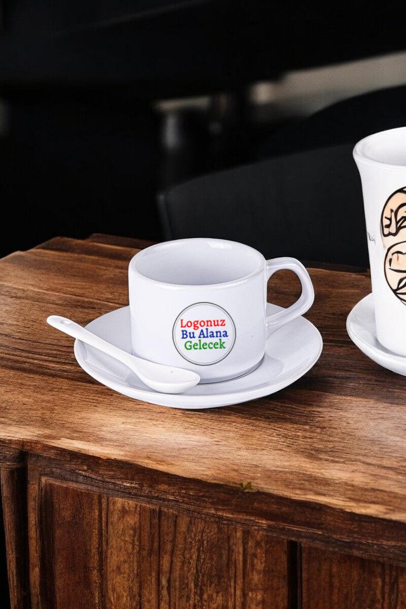 Porselen Logo Baskılı 3 Parça Promosyon Çay Fincanı Seti