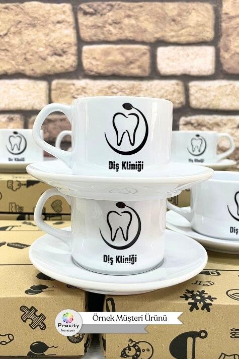 Porselen Logo Baskılı 3 Parça Promosyon Çay Fincanı Seti