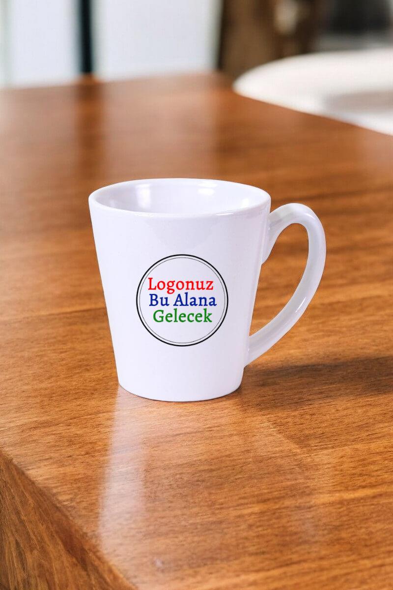 Porselen Logo Baskılı Promosyon Beyaz Konik Kupa Bardak