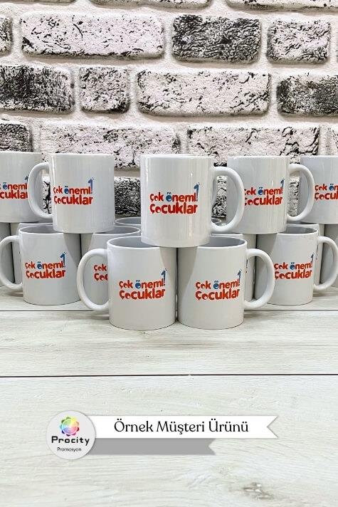 Porselen Silindir Logo Baskılı Beyaz Standart Promosyon Kupa Bardak