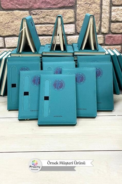 Promosyon 15x21cm Termo Deri Kalem Tutuculu Kapaklı Defter BLU-DFT