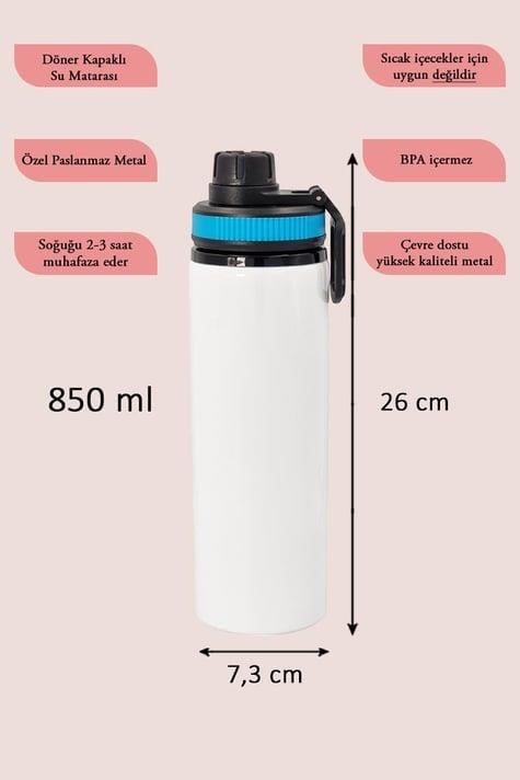 Promosyon Logo Baskılı 850ml Döner Kapaklı Metal Su Matarası
